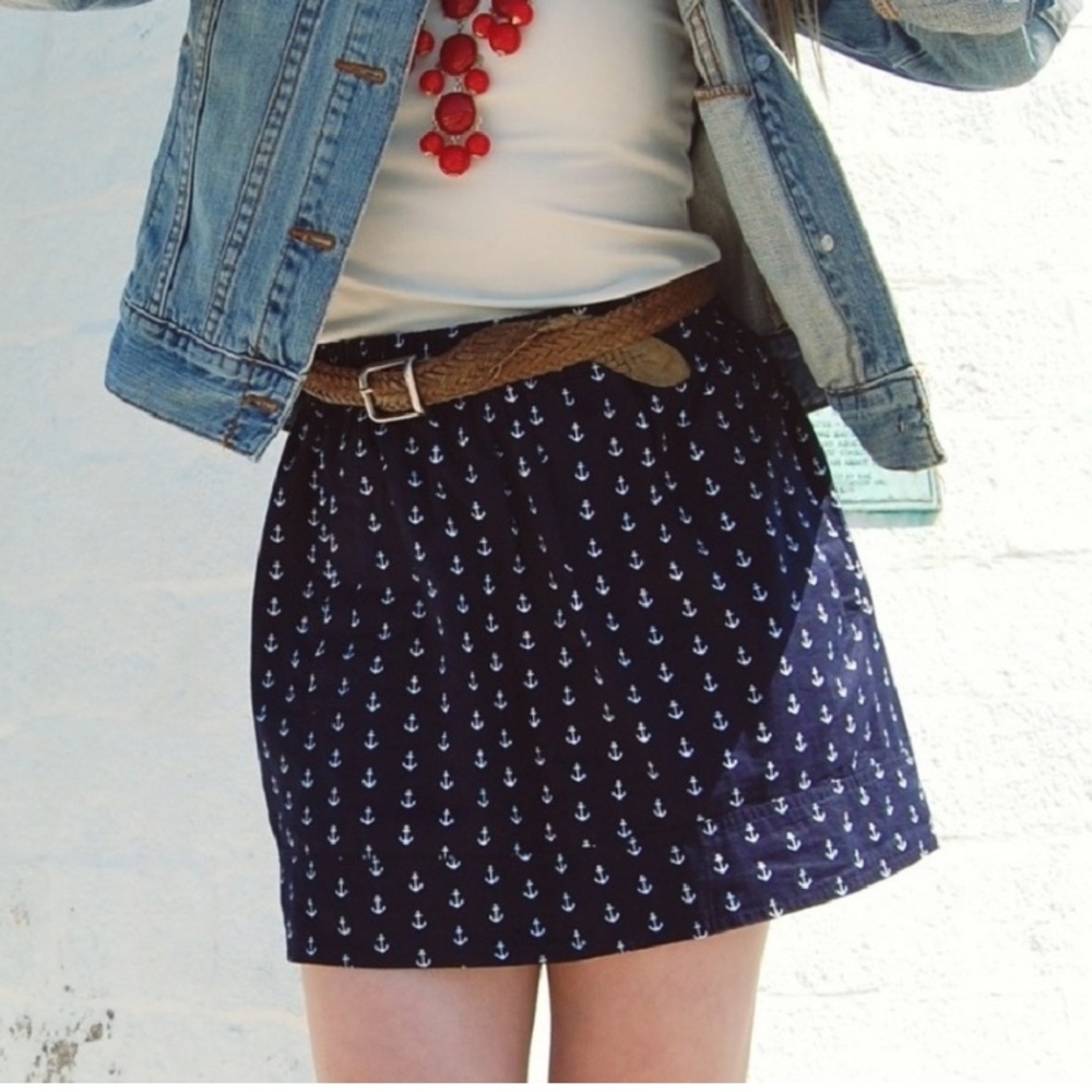 J.CREW Anchor Print Cotton Mini Skirt‎ | Navy • White | Size XS